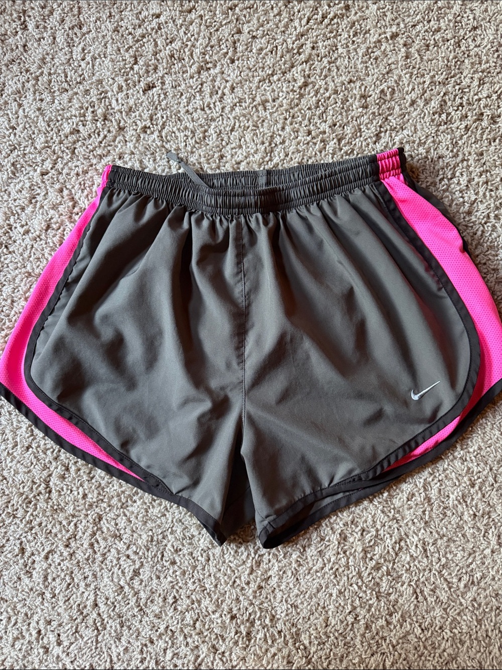 Nike Women's Taupe Shorts with Hot Pink Side Panels